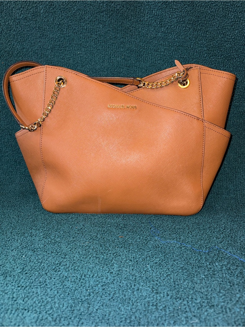 Michael Kors Caramel Leather Tote with Gold Chain Detail